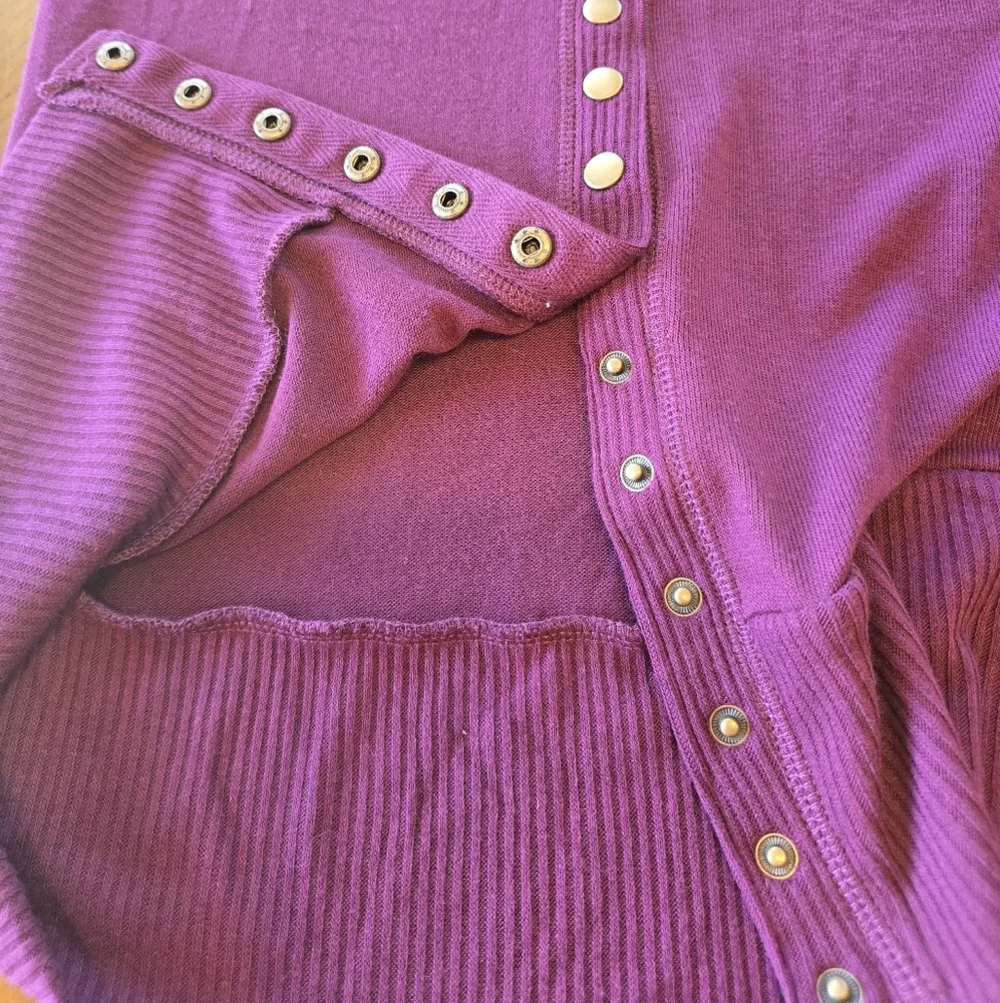 Zenana Dark Plum Snap Button Long Sleeve Cardigan Sweater L - Picture 8 of 11